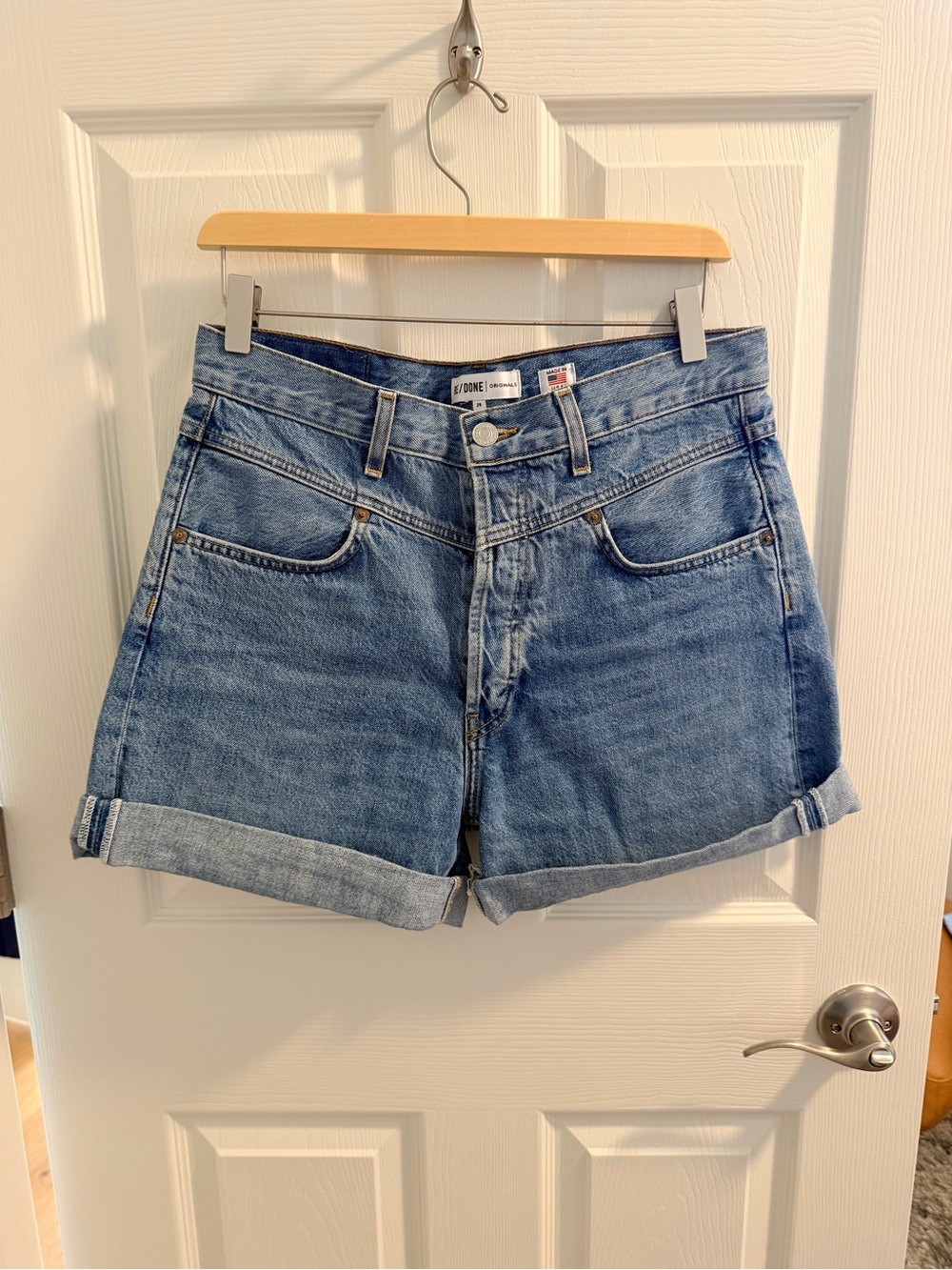 Re/Done Medium Blue Cuffed Denim Shorts